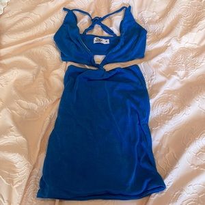 FESTIVAL FIT. Tiger mist sectioned blue mini dress size small